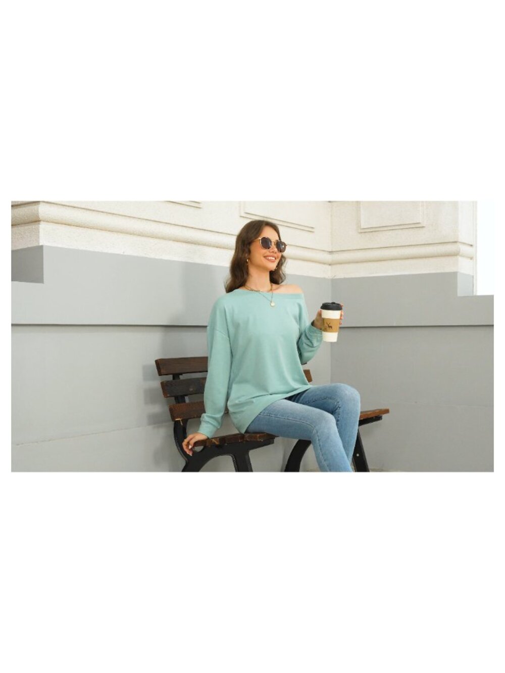 Women's Off Shoulder Oversized Sweatshirt Long Sleeve Pullover Top - Picture 4 of 4